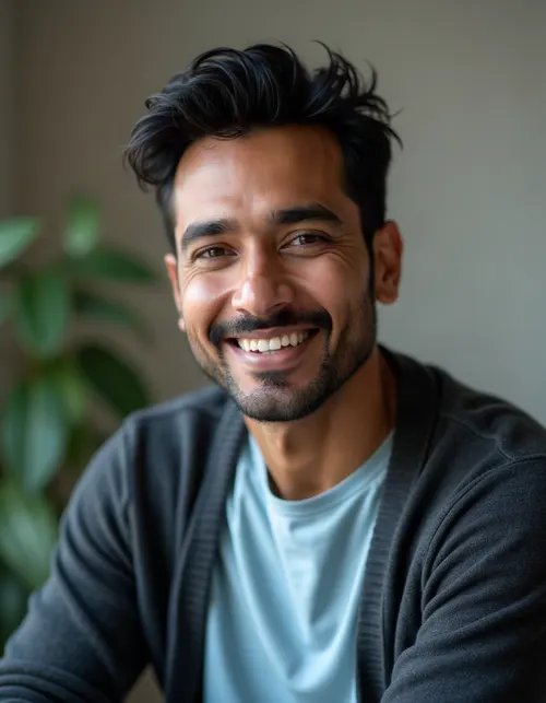 Arjun Malhotra in a soft daylight headshot at a home desk.